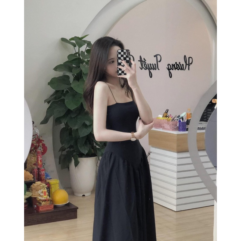 Đầm hai dây xoè, váy body phối thân dáng xoè màu đen sang chảnh dự tiệc hàn quốc