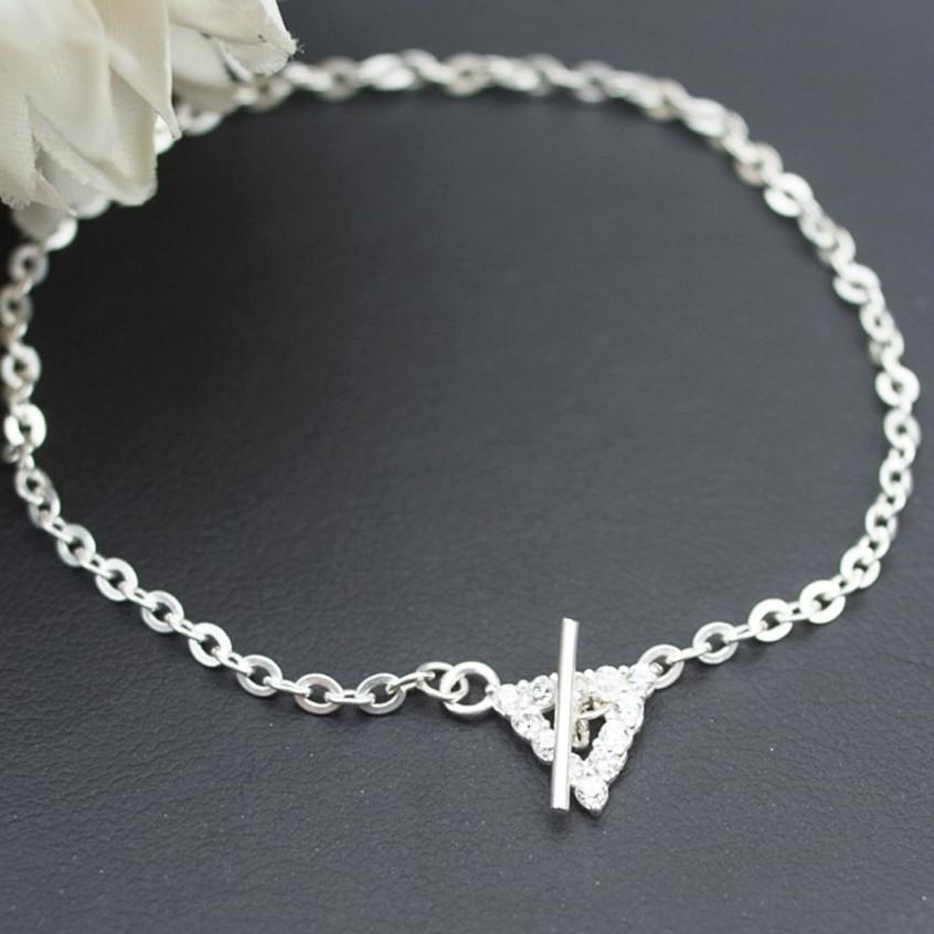 Lắc Tay Bạc Nữ S99 CaoBac Silver Phong Cách Đơn Giản Thiết Kế Chốt Tam Giác Đá Tinh Xảo