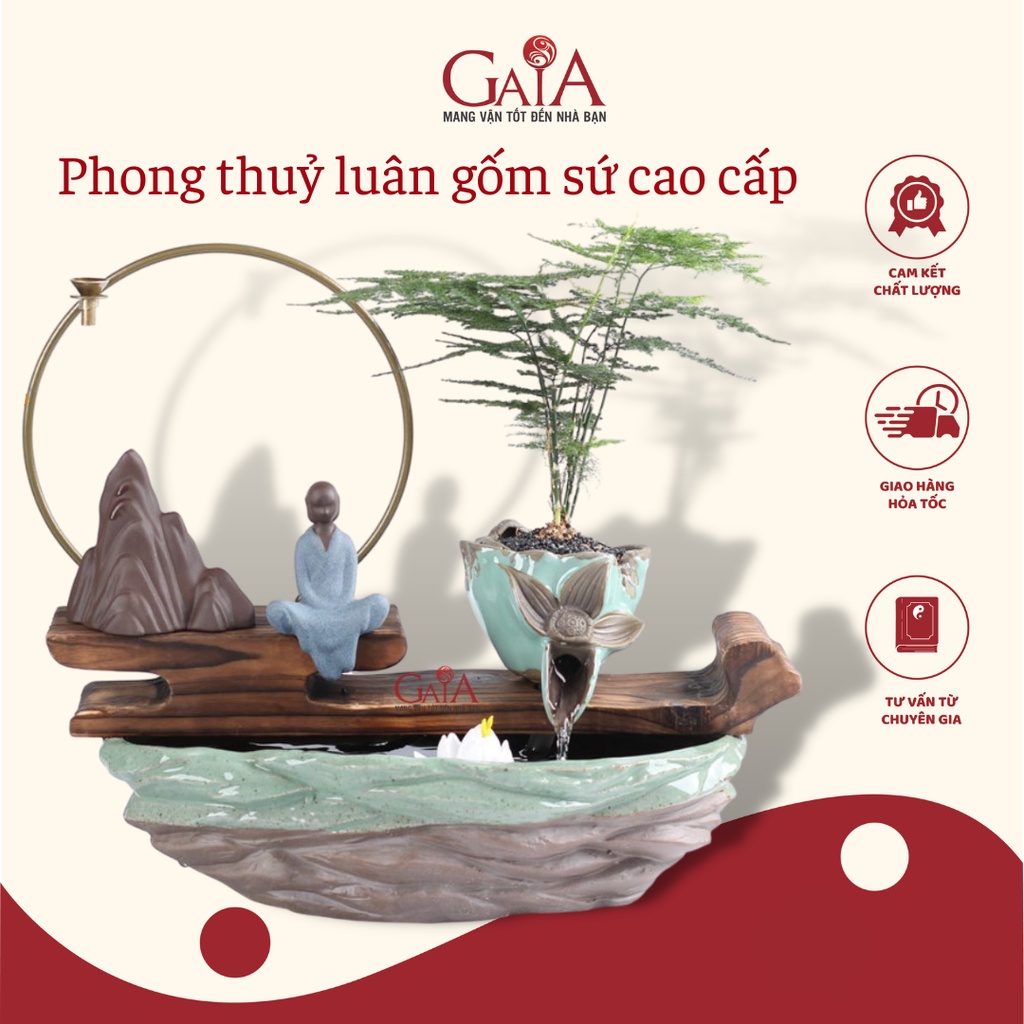 Phong thủy luân gốm sứ cao cấp kết hợp xông trầm để bàn làm việc, phòng khách tăng sinh khí - kiểu nhà sư tọa thiền