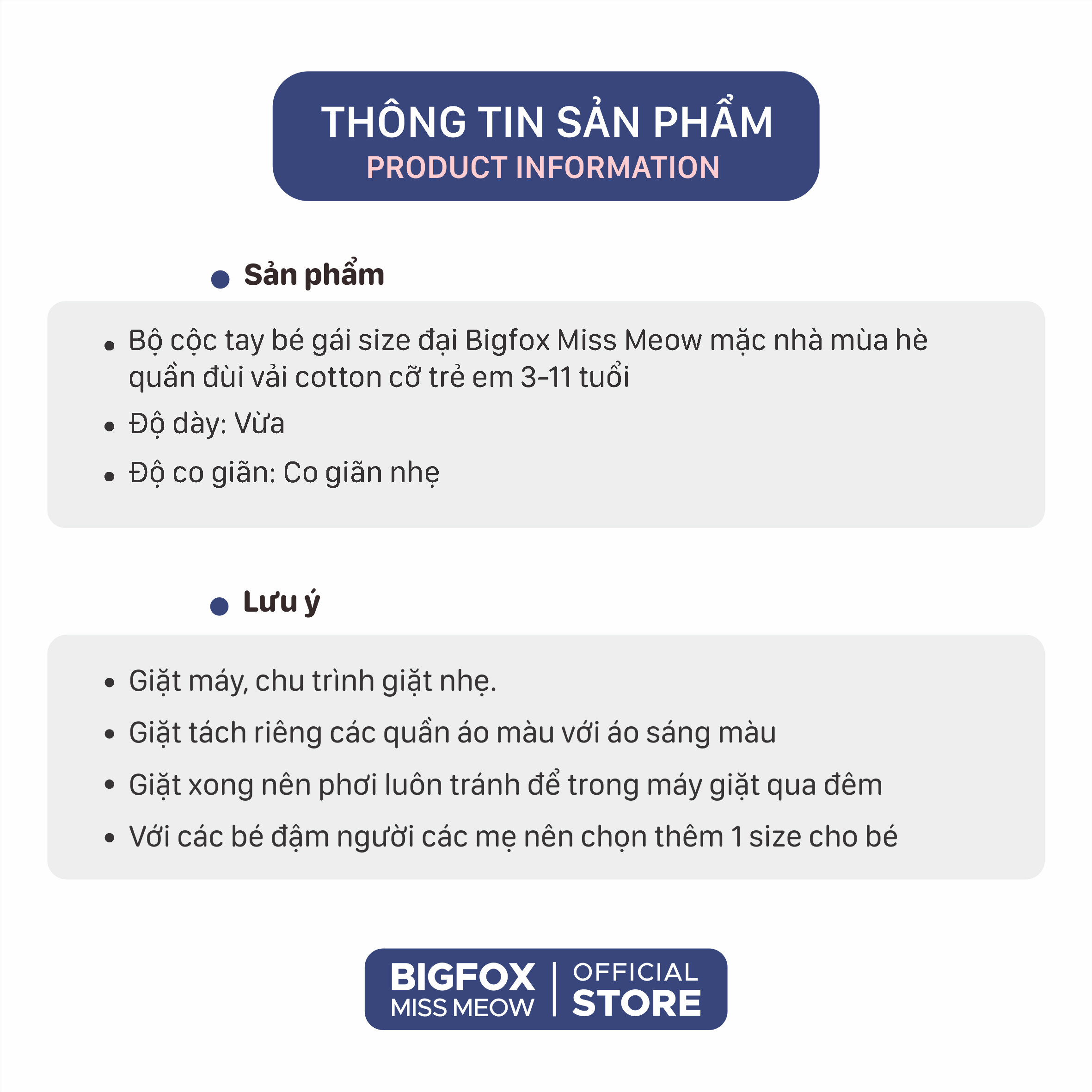Bộ cộc tay bé gái size đại Bigfox Miss Meow mặc nhà mùa hè quần đùi vải cotton cỡ trẻ em 3-11 tuổi