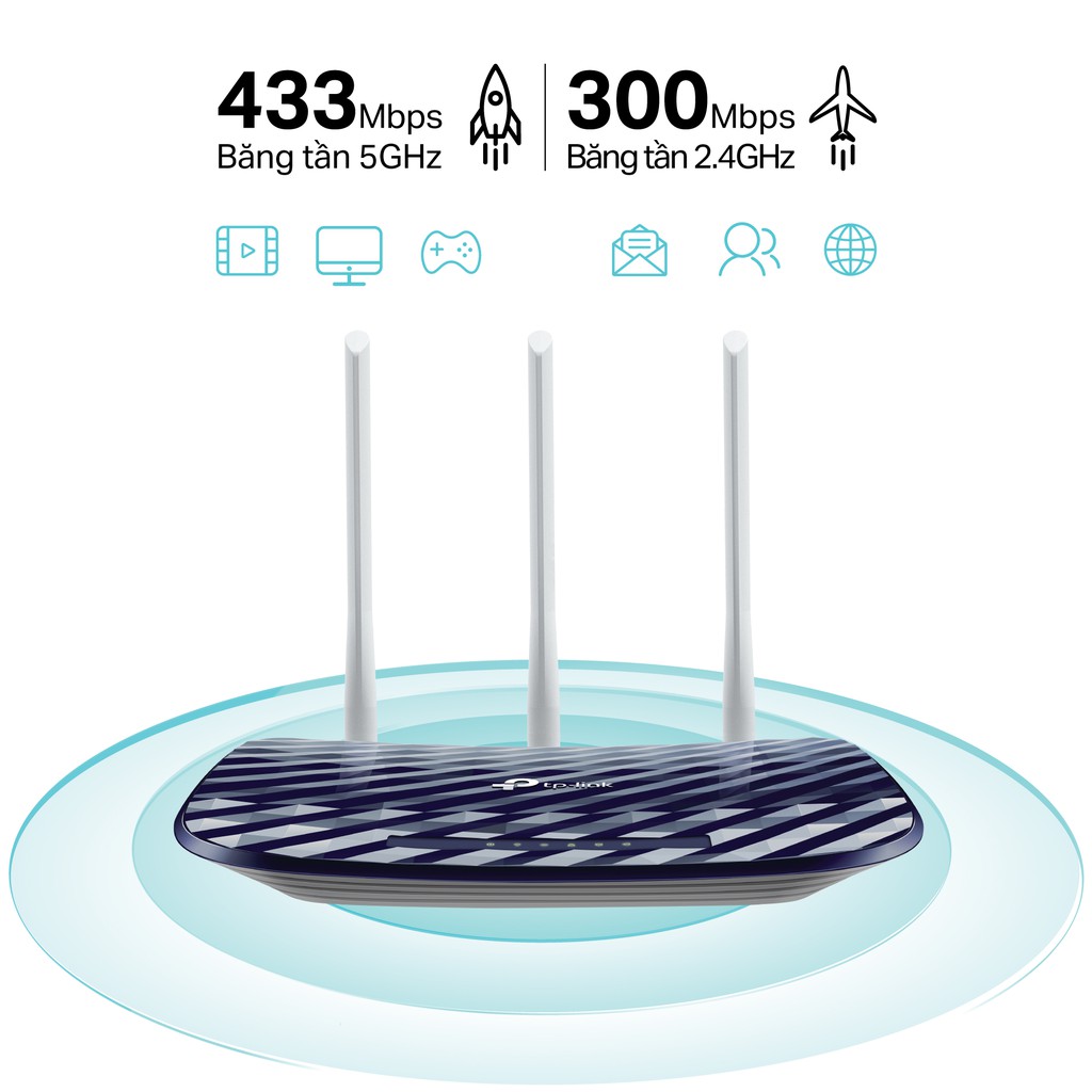 Phát Wifi TP-Lin Archer C20 (3 anten, 733Mbps, 2 băng tần, Repeater, 4LAN)