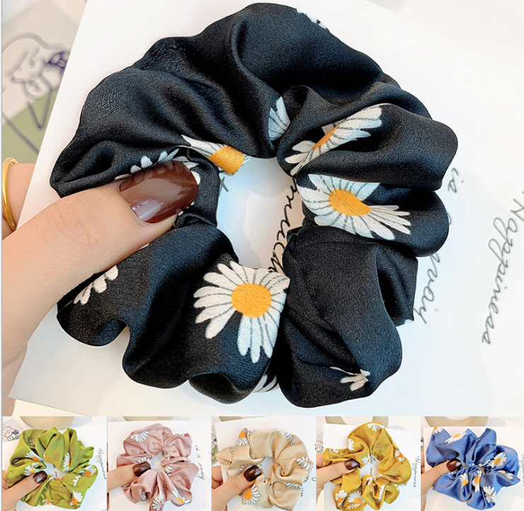 Dây buộc tóc Scrunchies lụa in hoa cúc HD98