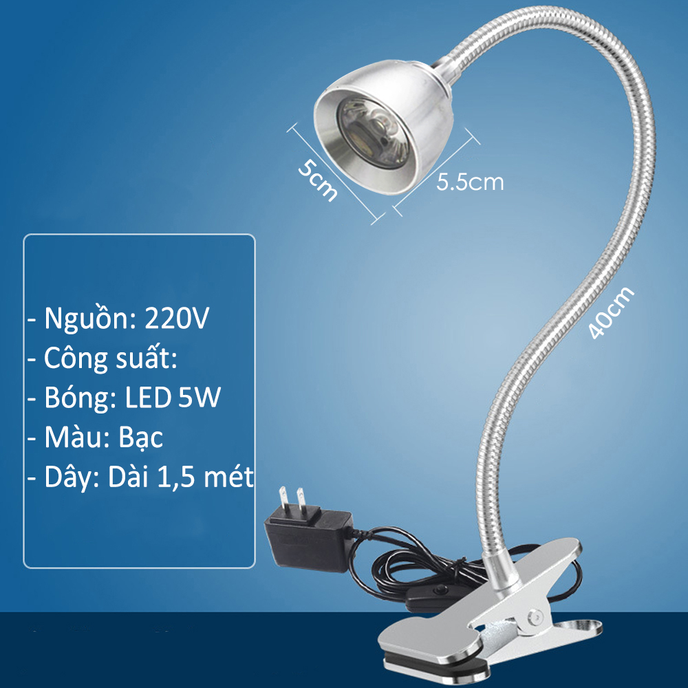 Đèn Rọi Led Kẹp bàn đầu giường đa năng BOFIT 3W - 220V, Thân đèn Kim loại