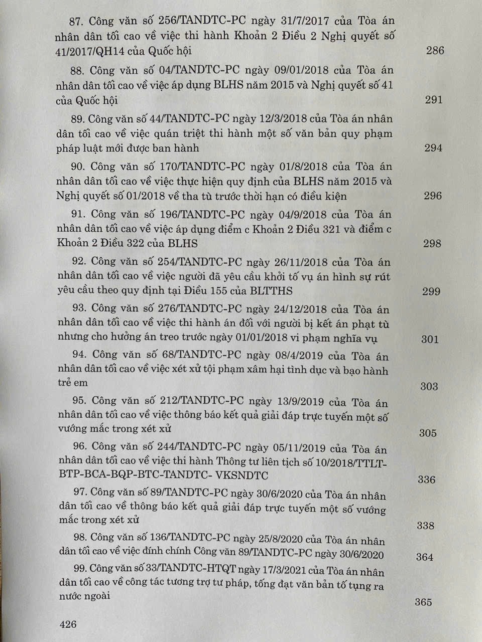 Hệ thống Công văn hướng dẫn nghiệp vụ của Tòa án nhân dân tối cao trong lĩnh vực Hình sự và Tố tụng Hình sự (từ năm 1987 đến năm 2023)