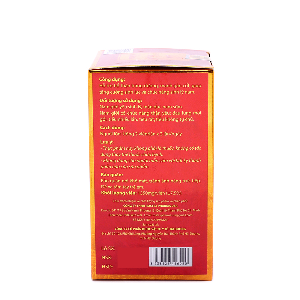 Combo 3 hộp Viên uống tăng cường sinh lý nam, bổ thận tráng dương Bổ Thận Nam Đỏ - Hộp 30 viên, 23 loại thảo dược nhân sâm, ba kích, nhung hươu, câu kỳ tử