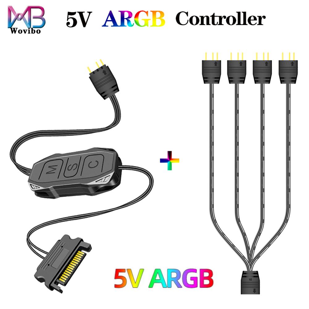 5V 3 Pin 3pin Sang SATA ARGB Mini Adapter Điều Khiển HUB Quạt Máy Tính Đèn LED Chiếu Sáng CPU Nước Làm Mát RGB cáp Điều Khiển