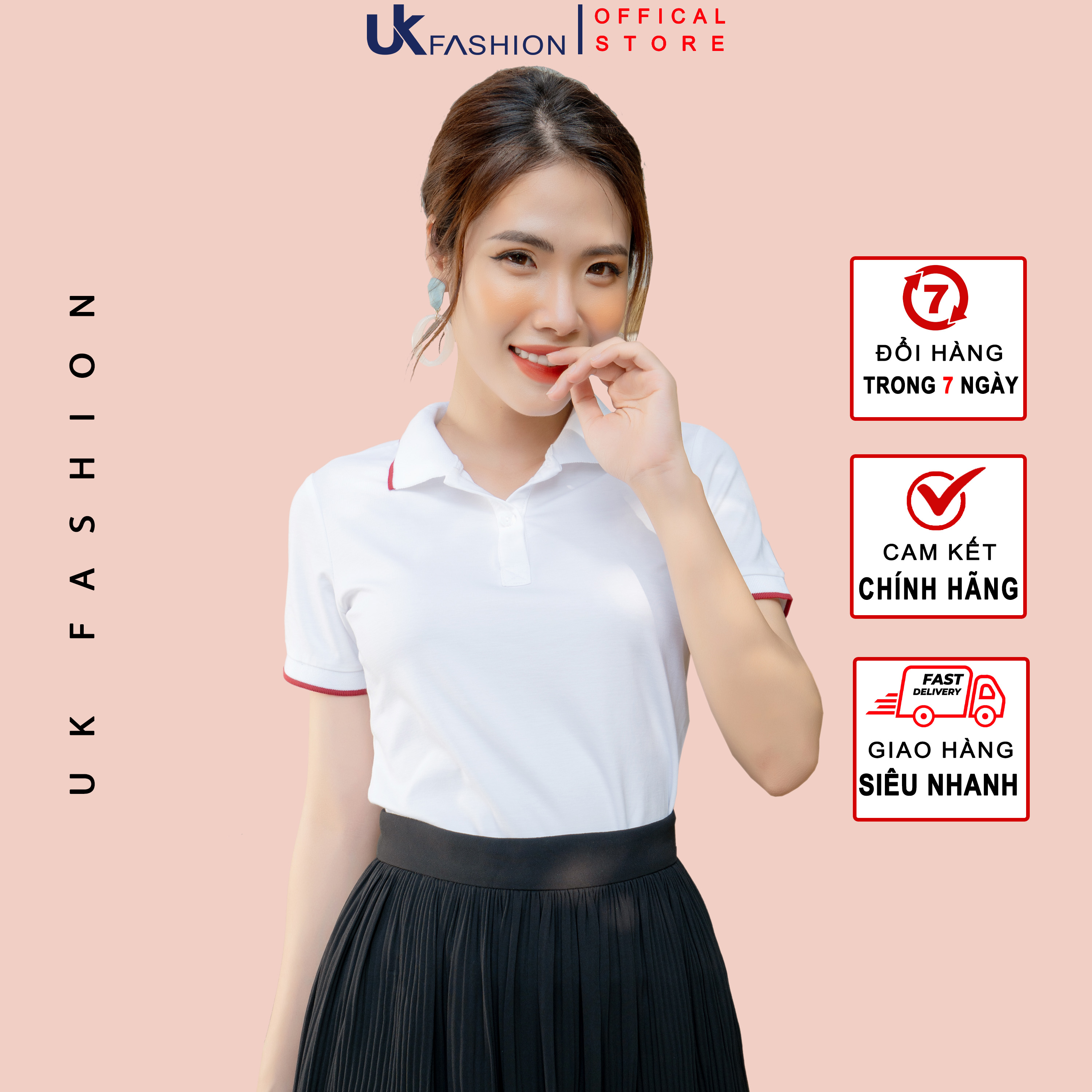 Áo thun polo nữ mắt chim ngắn tay cotton có cổ bẻ cao cấp vải cotton Hàn thoáng mát UK FASHION NKAT2001017