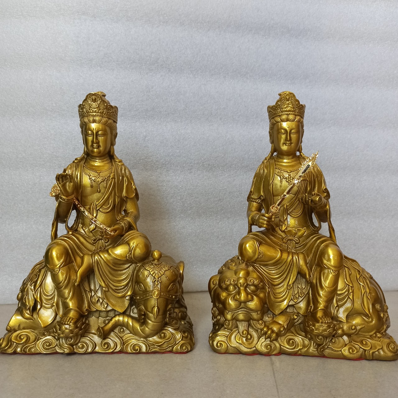 Cặp Tượng Bồ Tát Văn Thù Phổ Hiền Bằng Đồng, Văn Thù Phổ Hiền Bồ Tát Bằng Đồng Vàng- Đồ Đồng Nguyệt Ánh