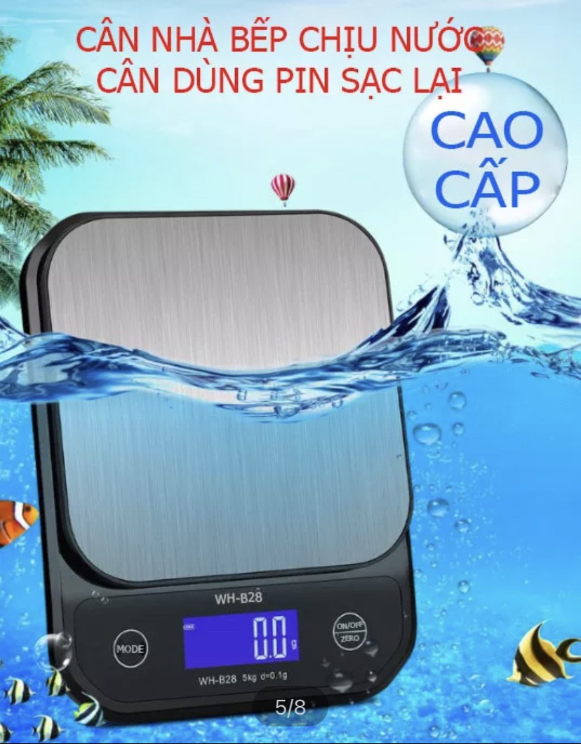 Cân tiểu ly điện tử chịu nước, có sạc lại WH-B28 nhà bếp định lượng 10kg 5kg, chính xác cao