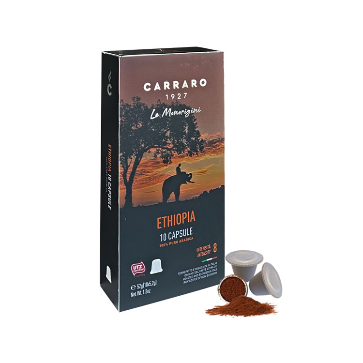 Combo 12 hộp cà phê viên nén Carraro Single Origin Ethiopia - Tương thích với máy capsule Nespresso