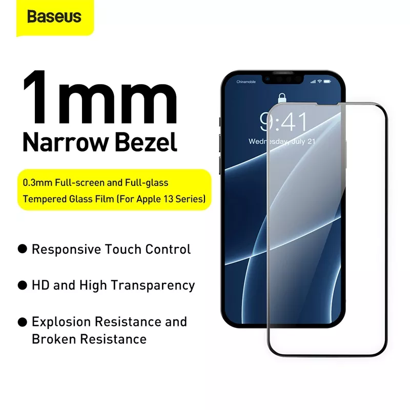 Bộ 2 miếng dán kính cường lực cho iPhone 13 Pro Max (6.7 inch) full màn hình 3D hiệu Baseus Anti-explosion and Breakage-proof mỏng 0.3mm, vát cạnh 2.5D, độ cứng 9H, viền cứng mỏng - hàng nhập khẩu