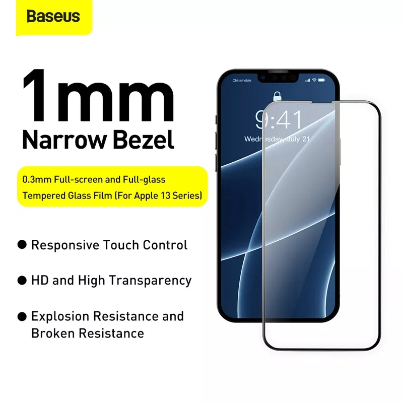 Bộ 2 miếng dán kính cường lực cho iPhone 13 Pro Max full màn hình 3D hiệu Baseus Anti-explosion and Breakage-proof mỏng 0.3mm, vát cạnh 2.5D, độ cứng 9H, viền cứng mỏng - hàng nhập khẩu