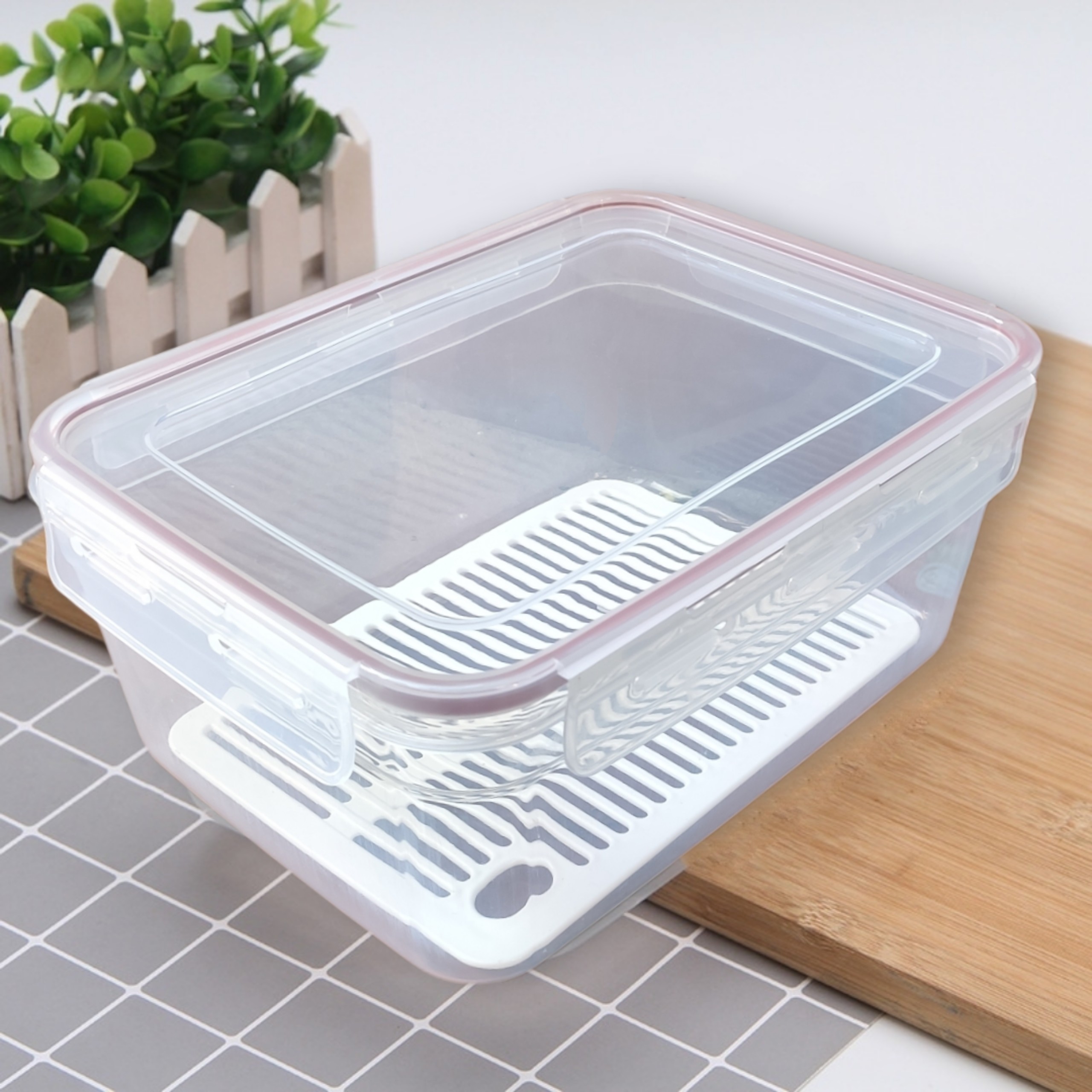 Hộp thực phẩm chữ nhật 4 khóa hàn quốc cao cấp nắp kín có khay chống ẩm, 4500ml
