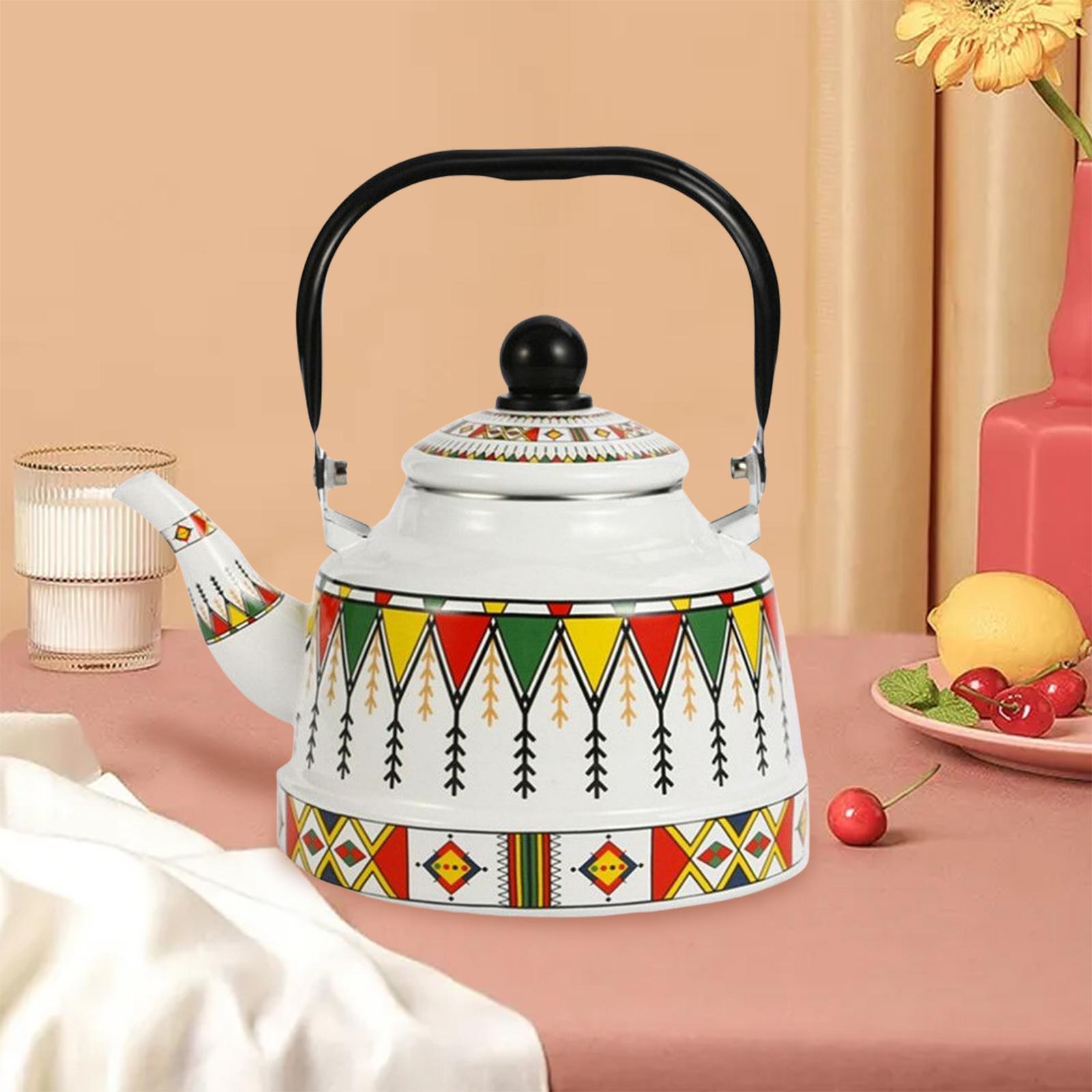 Vintage Enamel Tea Kettle Tableware 2.5L Hot Water Pot with Steel Handle
