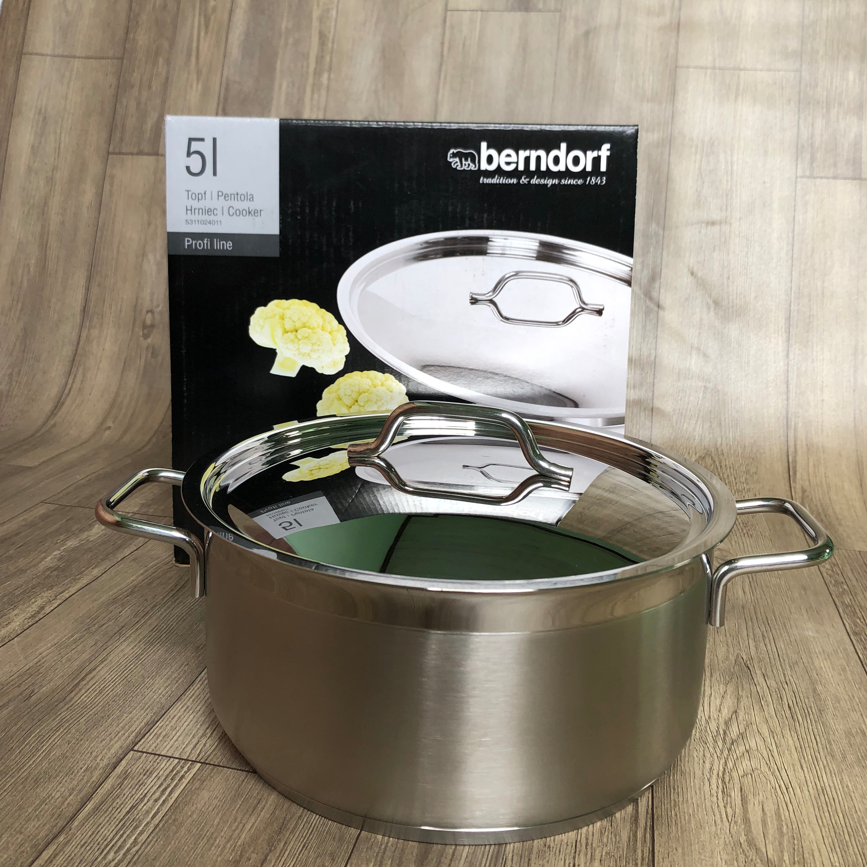 Soong Nồi Inox Cao Cấp Đáy 3 Lớp Thân Cao 2 Lớp Nắp Inox 24x11cm 5L Berndorf Sandrik - Stainless Steel Casserole with Lid