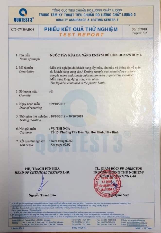 Nước rửa bát Enzyme bồ hòn Huna'shome can 5 Lít