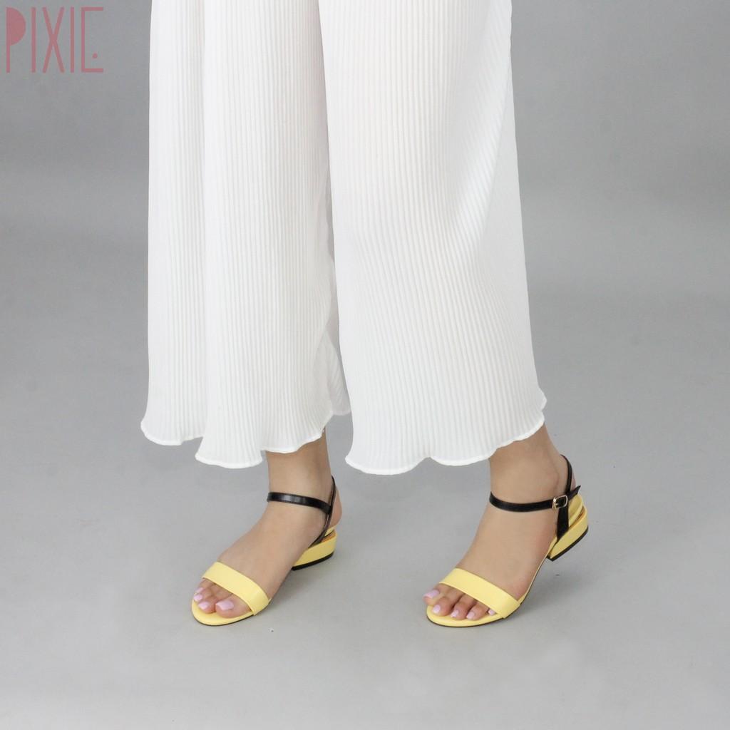 Giày Sandal 3cm Quai Mảnh Đế Vuông Viền Kim Loại Màu Đen Pixie X429
