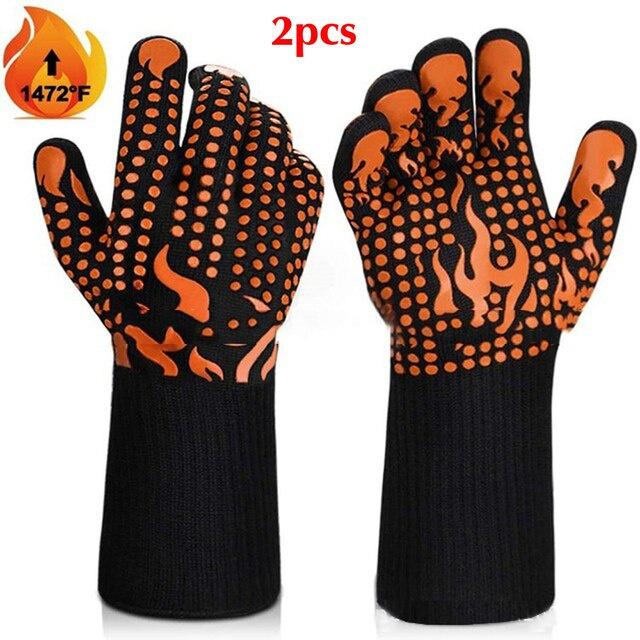 Barbecue anti-scald gloves Heat Glove Resistant BBQ Oven Gloves Kitchen Fireproof Gloves Anti-slip Gloves for Baking Cooking