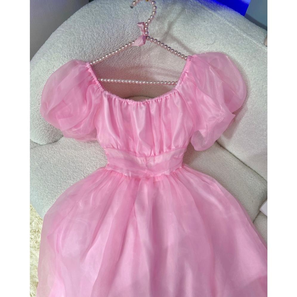 Đầm váy maxi tơ phồng lót lụa mút ngực cổ V tay bồng tím đỏ hồng Ivy.fashion đi biển dự tiệc dạo phố bigsize gợi cảm s