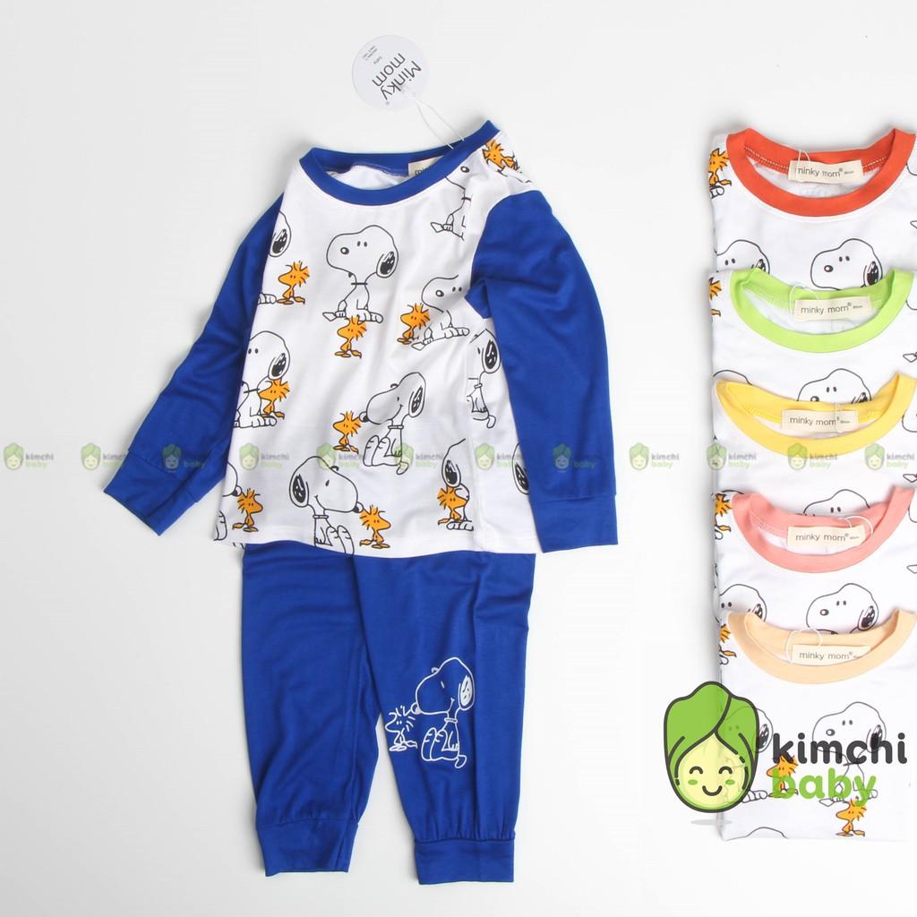 Đồ Bộ Bé Trai, Bé Gái Minky Mom Vải Thun Lạnh Họa Tiết Cún Con, Bộ Dài Tay Cho Bé Mặc Nhà MKMTD2109