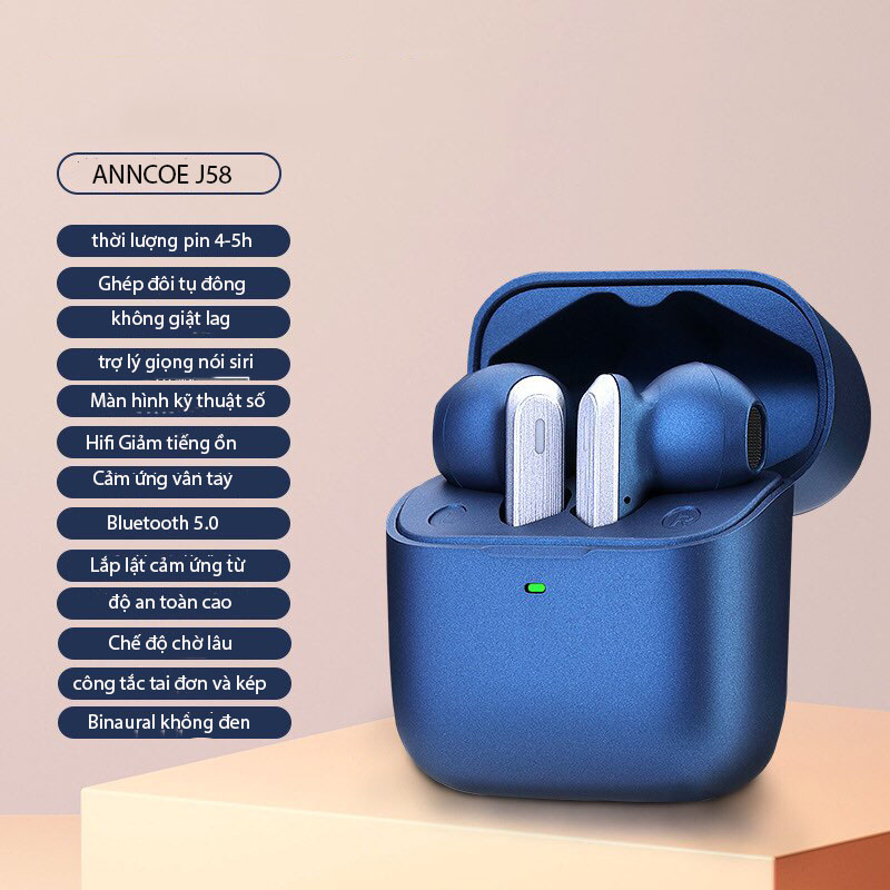 Tai nghe bluetooth không dây Anncoe j58 True Wireless chống ồn hiệu quả - Thiết kế trẻ trung, cá tính – Định vị - Cảm ứng – Thời gian sử dụng lên tới 4h - Hàng Chính Hãng