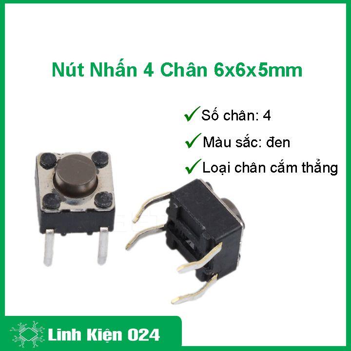 Nút nhấn 4 chân 6x6x5mm (đen 1 chiếc)