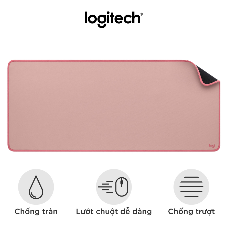 Bàn di chuột cỡ lớn Logitech Desk Mat - Đế cao su chống trượt, lướt dễ dàng, bề mặt chống đổ tràn, bền bỉ, nhỏ gọn - Màu