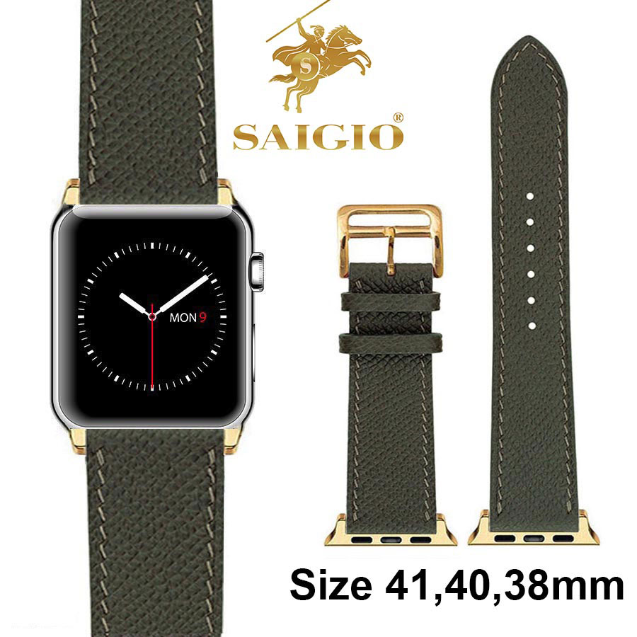 Dây Đồng Hồ Apple Watch 41mm 40mm 38mm, Chất Liệu Da Bê EPSOM Thảo Mộc Cao Cấp, Nhập Khẩu Từ Châu Âu, Dây Đeo Phong Cách Hiện Đại và Sang Trọng, Tương Thích Các Phiên Bản Series 9/8/7/6/5/4/3/2/1/SE/SE2