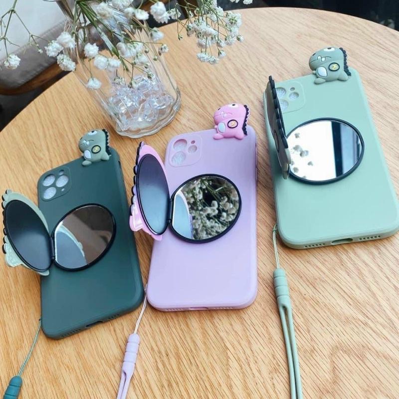 Ốp Điện Thoại Hoạ Tiết Hello Kitty/ Khủng Long Kèm Gương cho 7p/8p/X/Xs/11/ 11promax/12 /12 pro/ 12 promax 13 13Promax