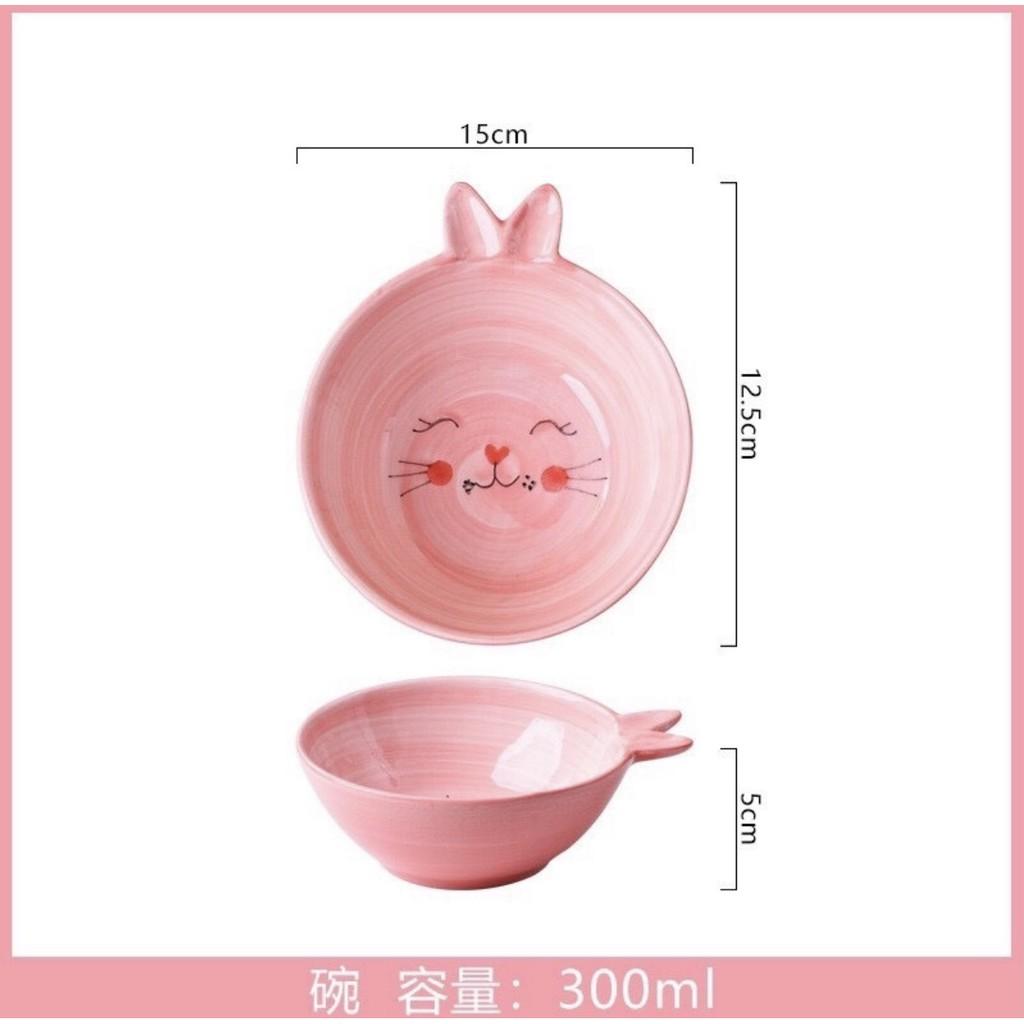 Bát , đĩa sứ ăn dặm -Set thỏ hồng
