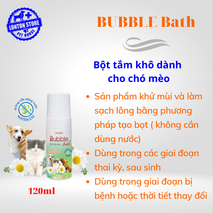 Bubble Bath - Sữa tắm khô tạo bọt dành cho chó mèo (không cần dùng nước), chai 120ml