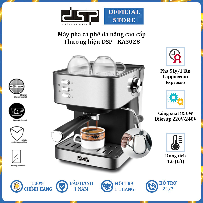 Máy pha cà phê đa năng thương hiệu cao cấp DSP KA3028 - Công suất: 850W - Kích thước: 21.5x25x28.8cm - Hàng Nhập Khẩu