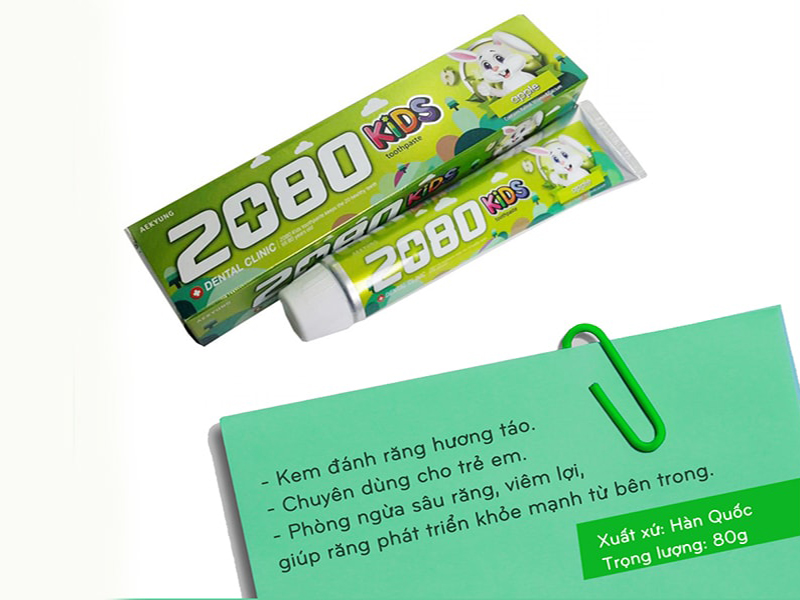 Kem đánh răng 2080 kid's cho trẻ em hương táo Hàn Quốc 80g tặng kèm móc khoá