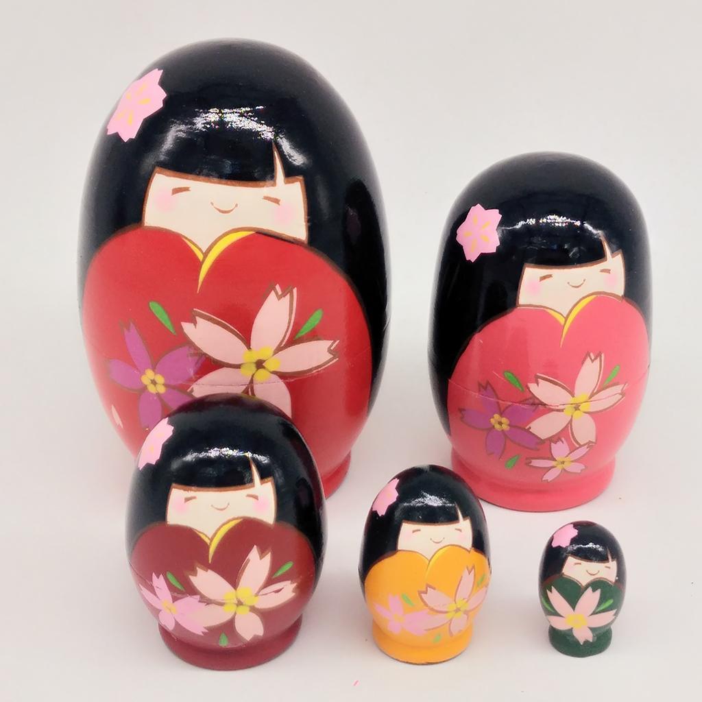 5pcs Hand Painted Matryoshka Nesting Dolls Russian Dolls Japanese Girls