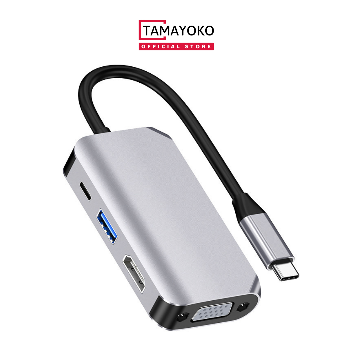 Hub Chuyển Đổi Type-C Chia 4 Cổng (4 in 1) HDMI/VGA/PD 2.0/USB 3.0 - Hàng Chính Hãng Tamayoko