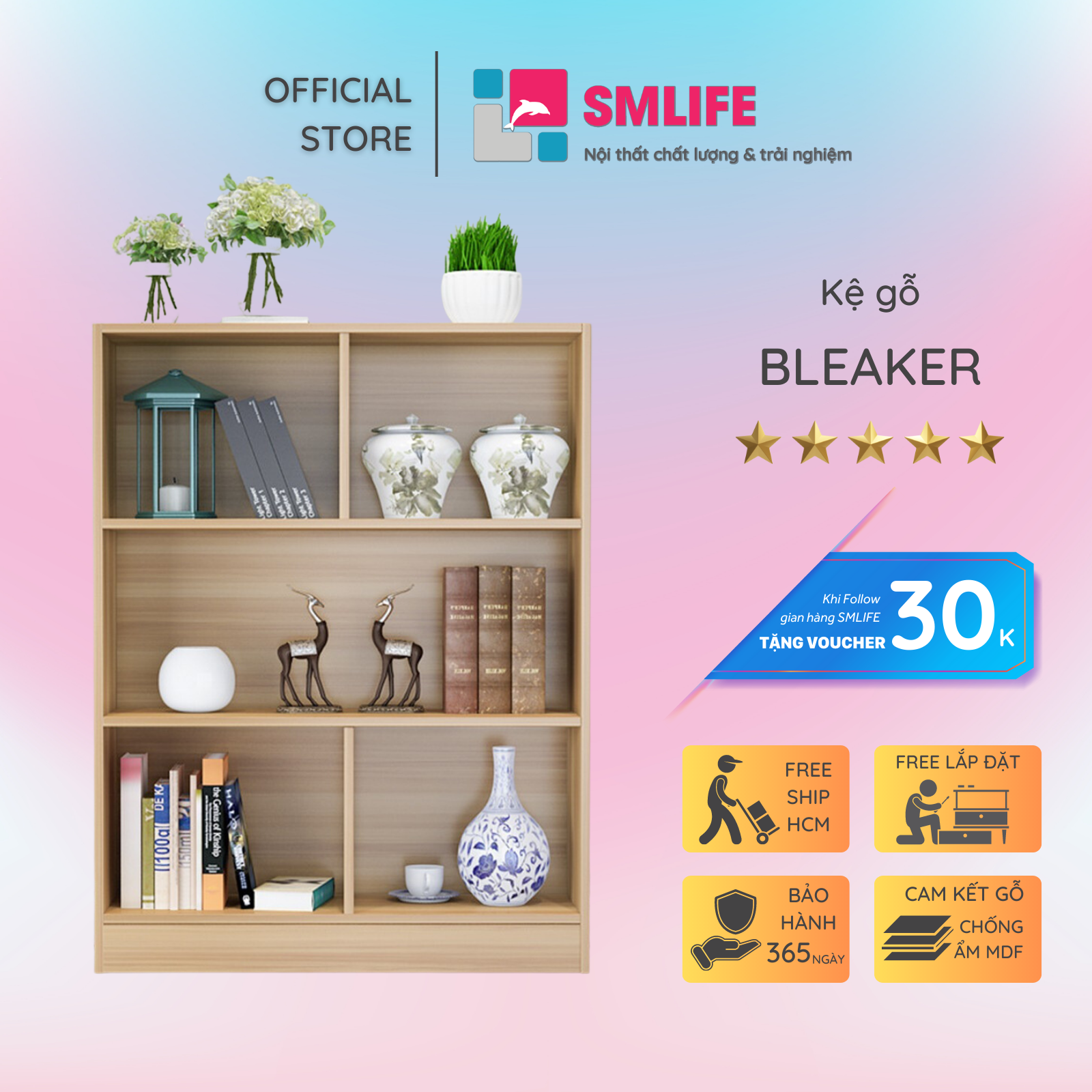 Giá sách bằng gỗ kiểu dáng nhỏ gọn SMLIFE Bleaker