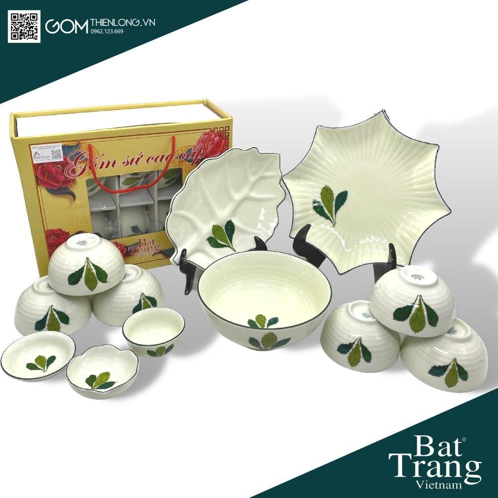 Bát Đĩa Quà Tặng Cao Cấp Lá Ngò Gai - Bộ Bát Đĩa Bát Tràng Chính Hãng Loại 1 - Gốm Thiên Long