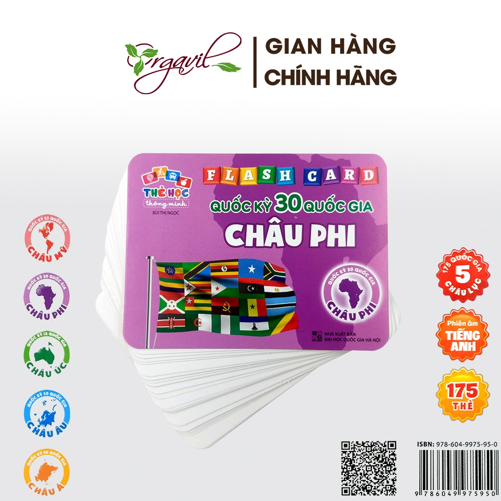 Flashcard Cờ Các Nước, Quốc Kỳ 175 Quốc Gia Trên Thế Giới - Flashcard Song Ngữ Tiếng Anh, Tiếng Việt Cho Bé - Orgavil