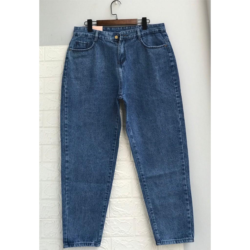 Quần jean baggy quần bò cạp cao chất cotton không co dãn màu xanh