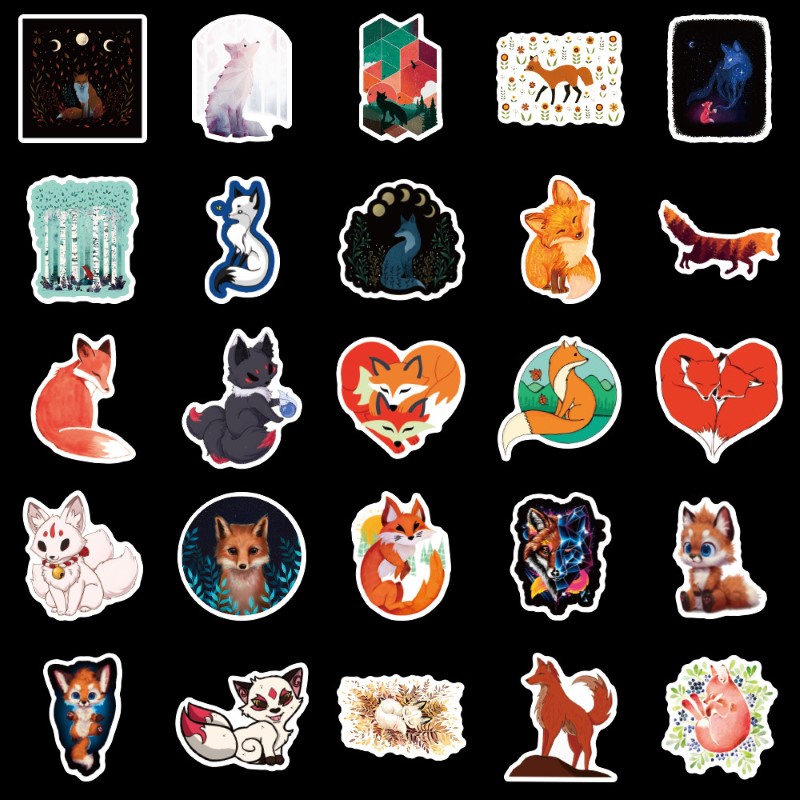 Sticker 50 miếng hình dán cute Fox