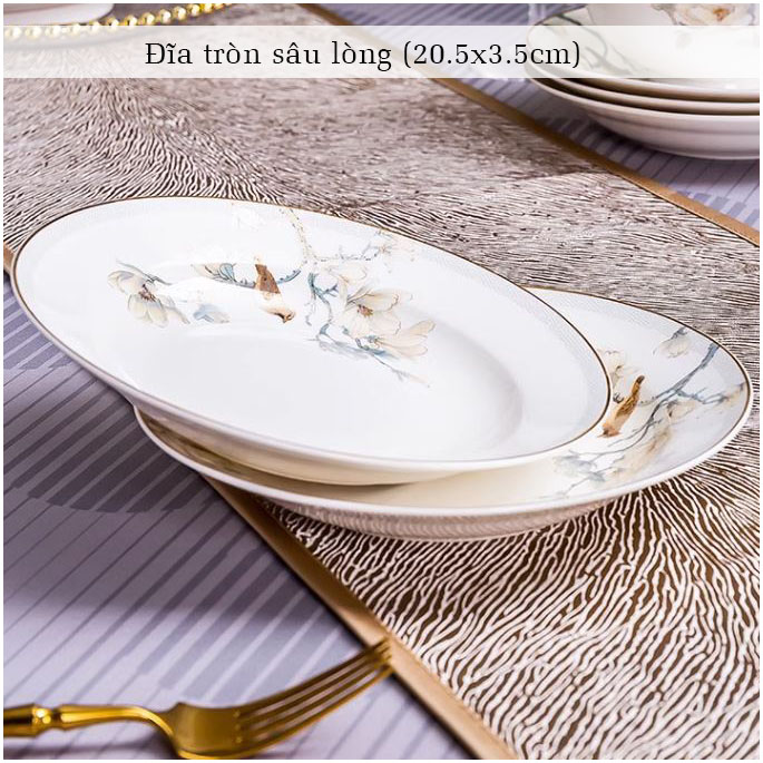 Bộ bát ăn cơm SỨ XƯƠNG Giang Tây cao cấp 60 chi tiết - Bộ chén ăn cơm sang trọng, tinh tế - Bát đĩa mỏng nhẹ nhưng cứng trong và cách nhiệt tốt. Mã GS18