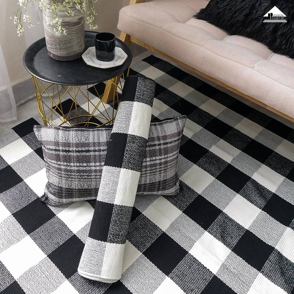 Thảm Lau Chân Trang Trí Canvas Phối Màu Caro