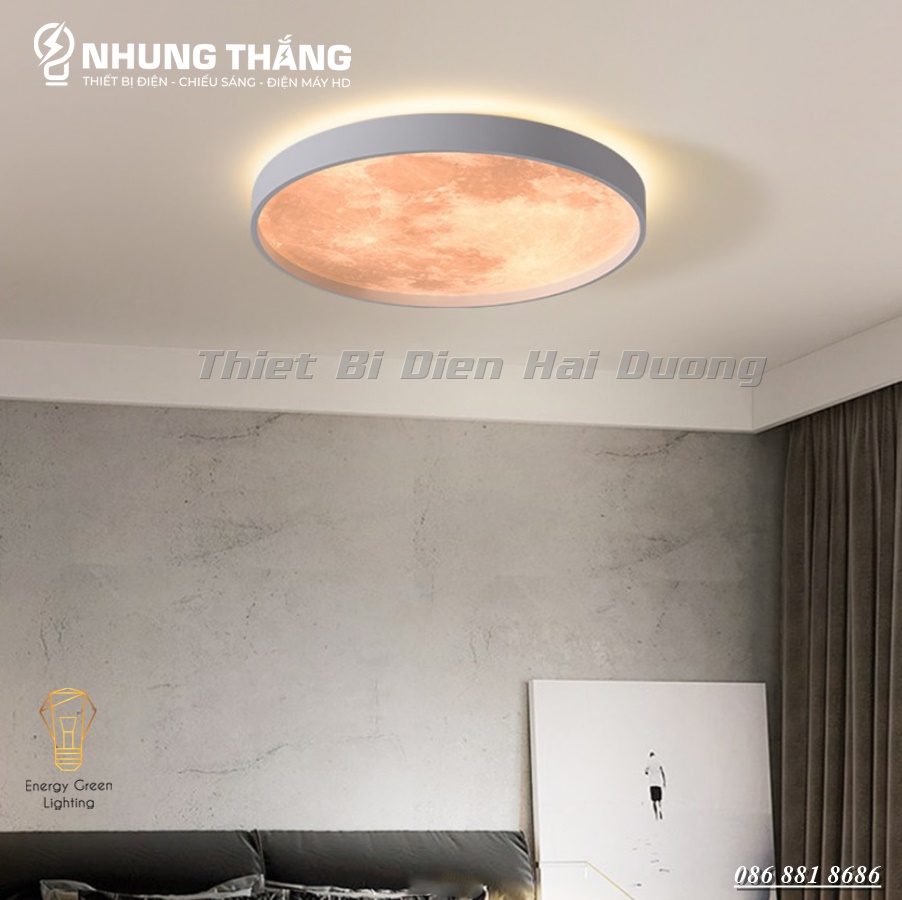 Đèn Ốp Trần Mặt Trăng Decor OT-3030 - Đường Kính 48cm - 3 Chế Độ Ánh Sáng - Kiểu Dáng Sang Trọng