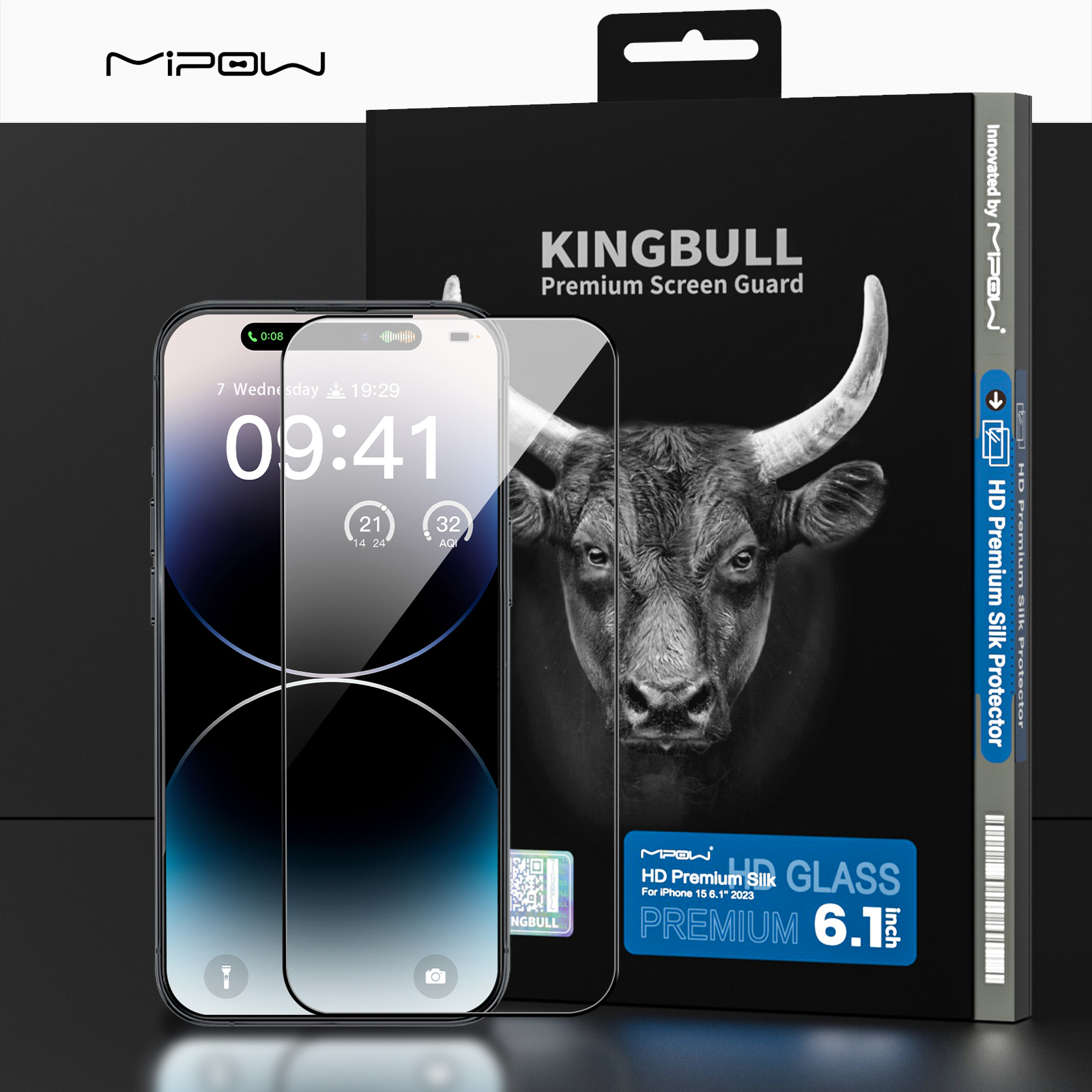 Miếng Dán Cường Lực Dành Cho iPhone 15 / iPhone 15 Plus/ iPhone 15 Pro/ iPhone 15 ProMax Mipow Kingbull Premium Silk HD  _ Hàng Chính Hãng