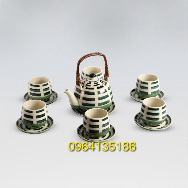 Bộ ấm chén Gốm sứ Bát Tràng cao cấp kẻ thủ công