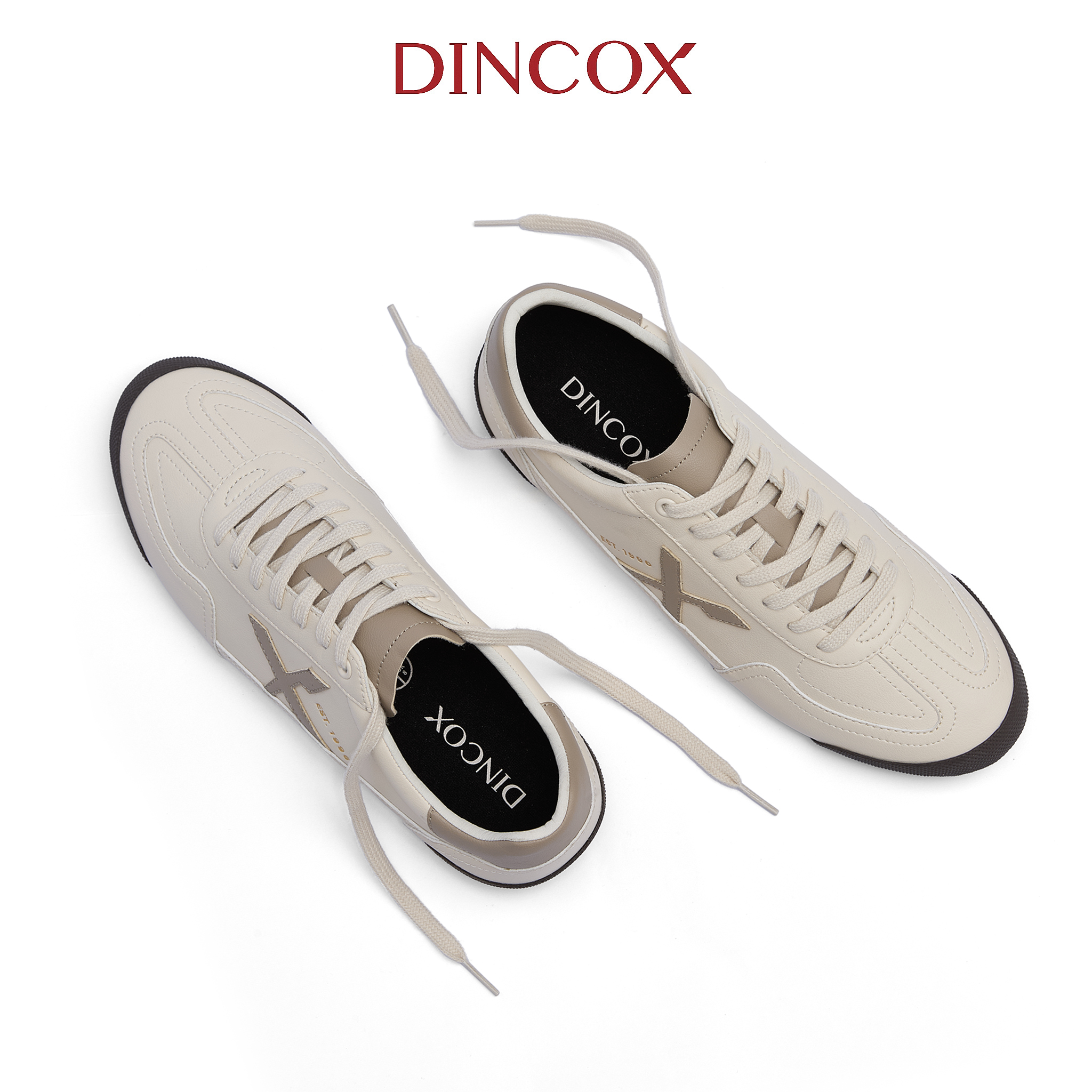 Giày Sneaker Da Nam Nữ Dincox DC47 BEIGE/TAUPE Shoes Đế Bằng, Bền Và Nhẹ Hơn