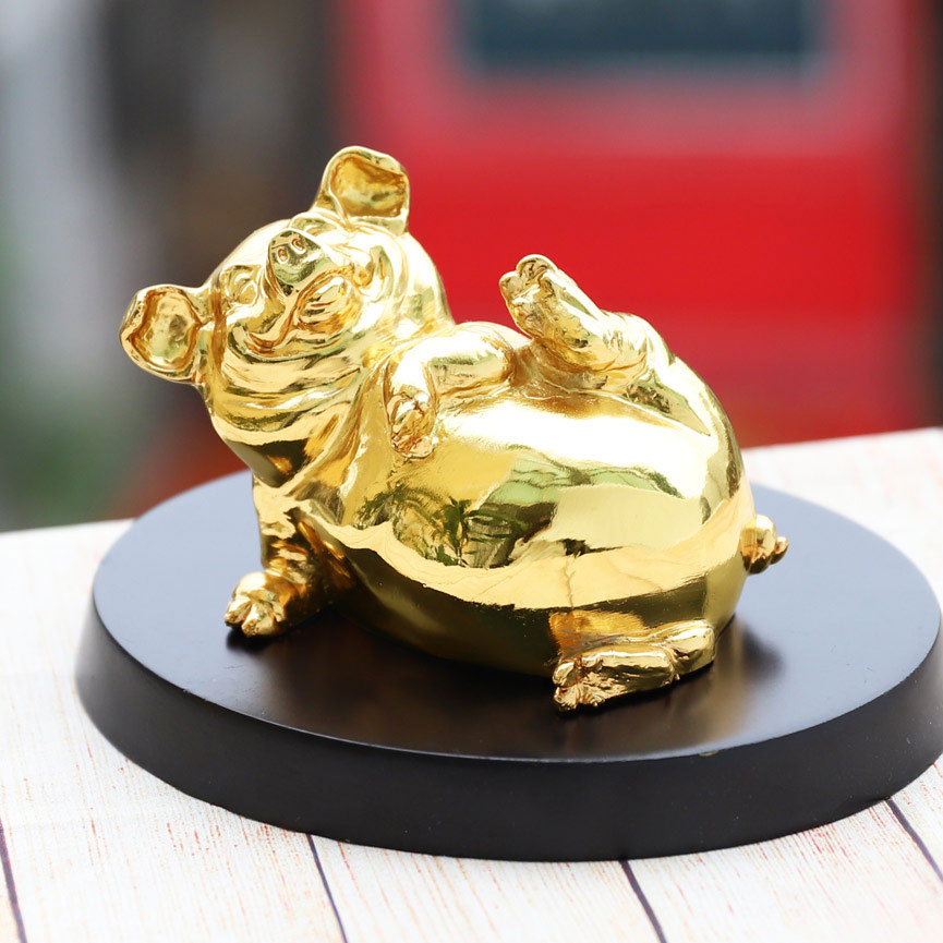 Tượng Heo phong thủy mạ vàng: Linh vật Heo Vàng Viên Mãn – THV01
