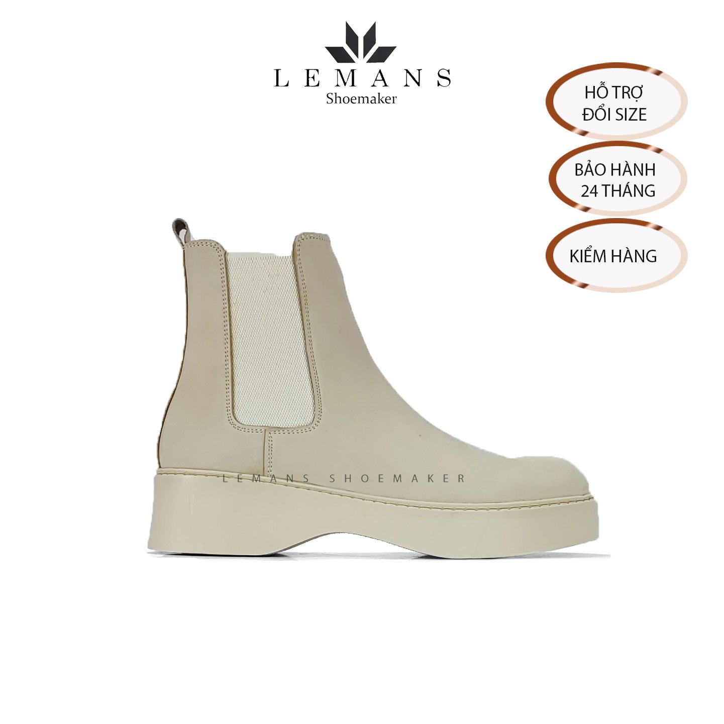 The Breakthrough Chunky CHELSEA Boots Tan da Nubuck Lemans - BST độc quyền, đế cao 6cm Full cao su nguyên khối Bảo hành 24 tháng