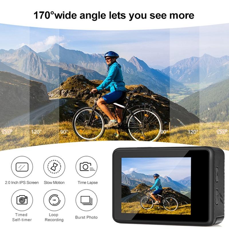 Camera Hành Động Wifi 4K 60FPS Camera DV Chống Rung Màn Hình Kép Góc Rộng 170° Camera Thể Thao Chống Nước 30M