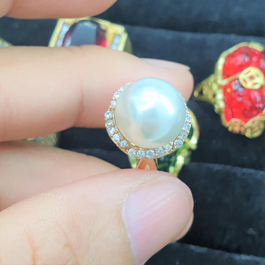 Nhẫn Đính Cầu Xoàn Dáng Tròn Cao Cấp- Nhẫn nữ dùng lâu dài tắm rửa thoải mái không phai màu
